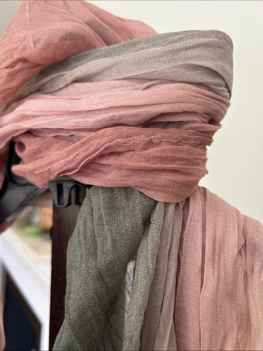 Lightweight Pink and Olive Summer Scarf - Soft Layered Wrap